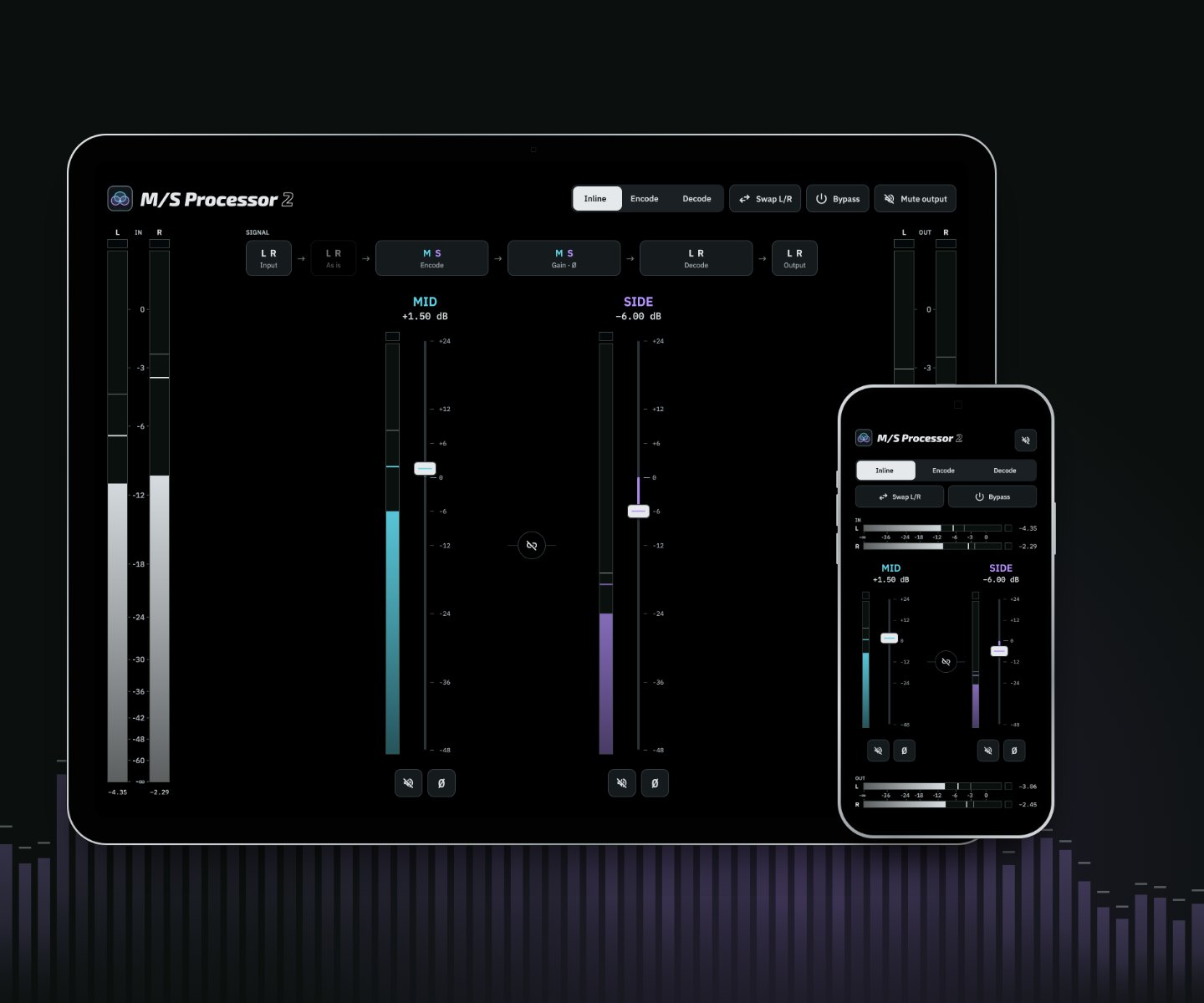 M/S Processor 2 on its own on iPad and iPhone, narrowing a stereo source