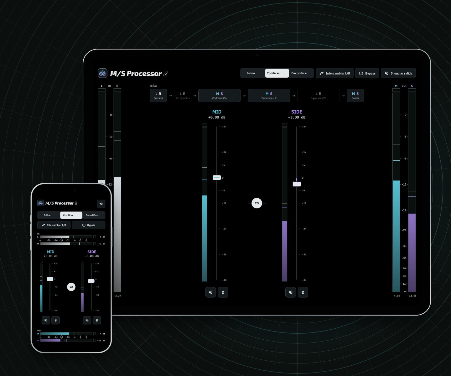 M/S Processor 2 codificando en iPad e iPhone: las salidas marcan M y S