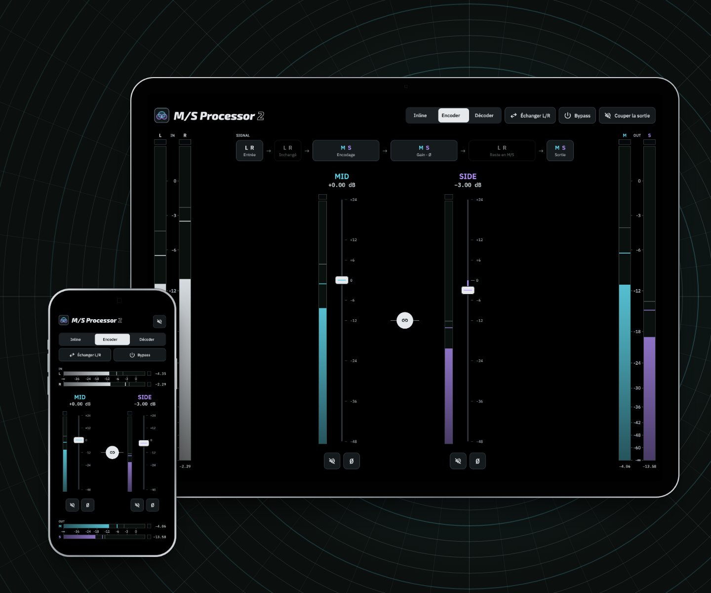 M/S Processor 2 encodant sur iPad et iPhone : les sorties indiquent M et S
