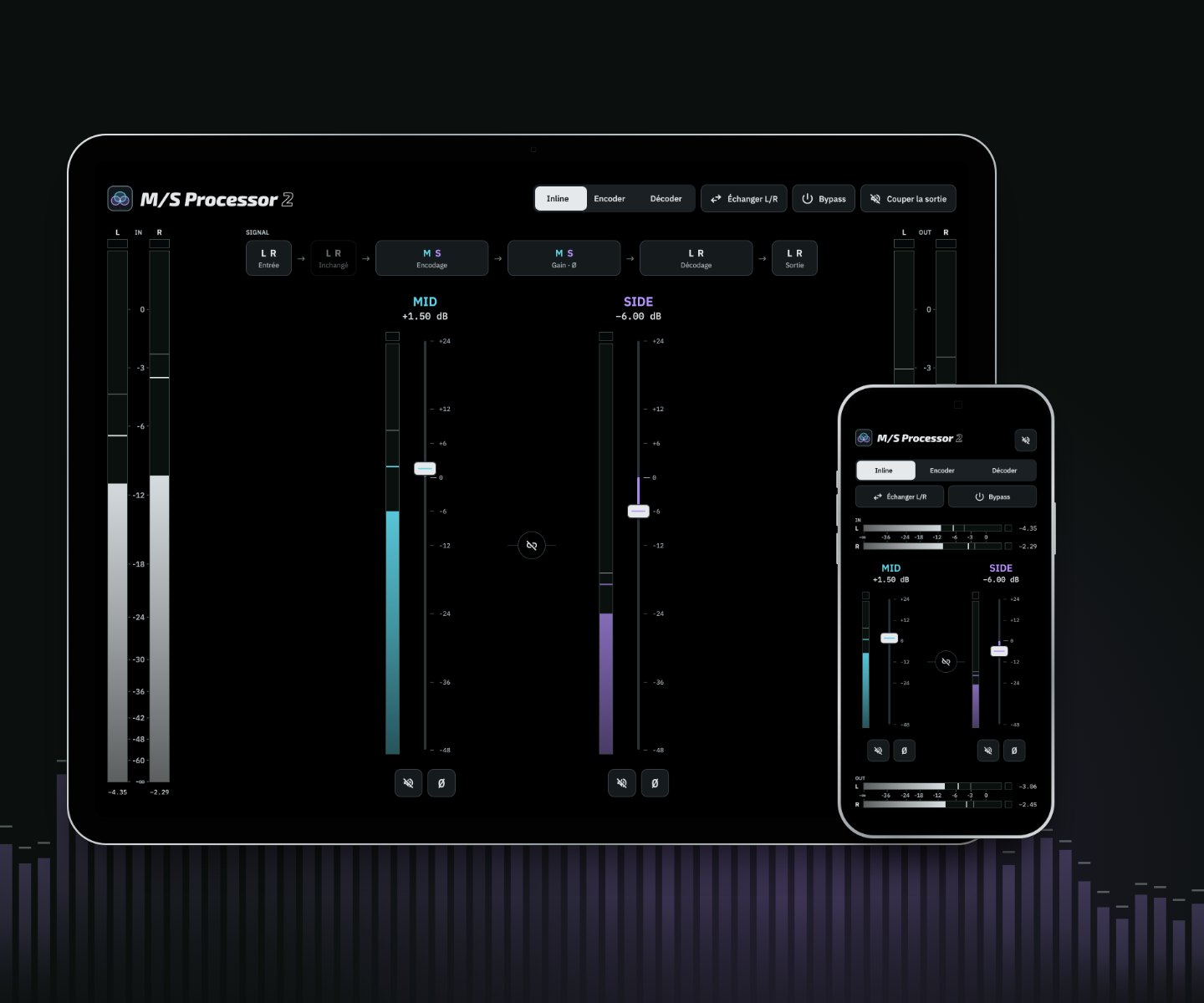 M/S Processor 2 en autonome sur iPad et iPhone, resserrant une source stéréo